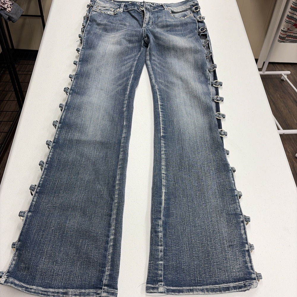 Platinum Plush Womens Size 15 Blue Denim Jeans With Side Buckle Accents